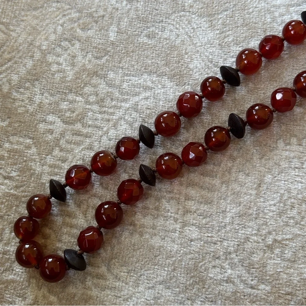 Coldwater Creek Carnelian Quartz Beaded Long Opera Necklace Boho Reddish Orange - Picture 9 of 13